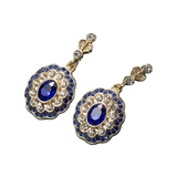 VINTAGE BLUE CRYSTAL MANDALA EARRINGS | GOLD JEWELLERY