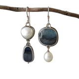 VINTAGE BLUE STONE PEARL EARRINGS