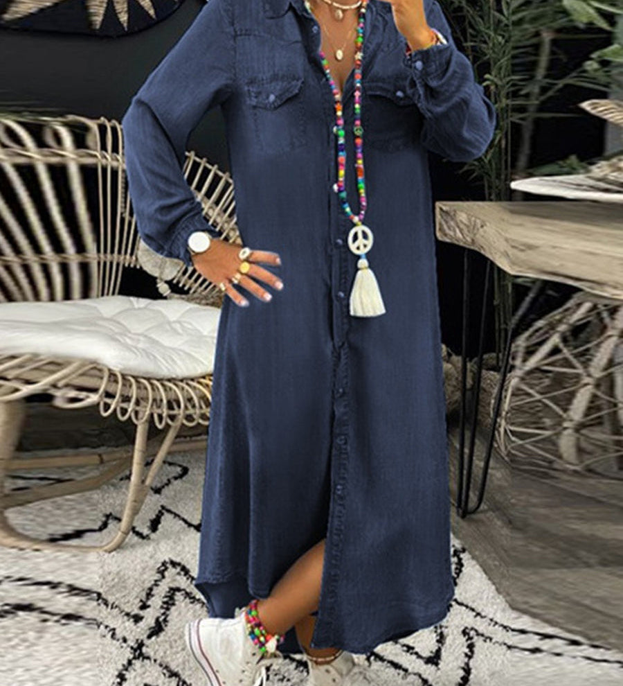 CORINNE - CASUAL ELEGANT LONG DENIM SHIRT DRESS