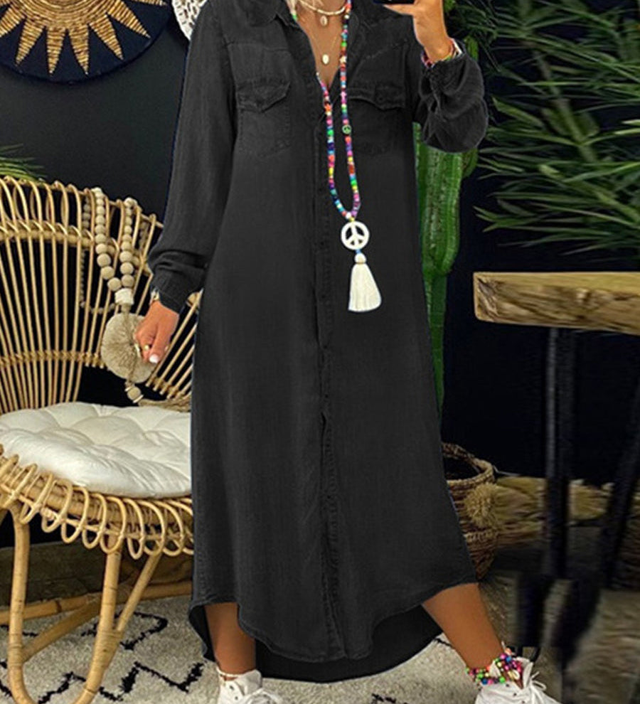 CORINNE - CASUAL ELEGANT LONG DENIM SHIRT DRESS
