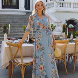 ELOWEN | FLORAL V-NECK WRAP MAXI DRESS